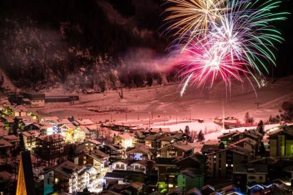 Fireworks at New Year in the ski resort of Montafon, Switzerland