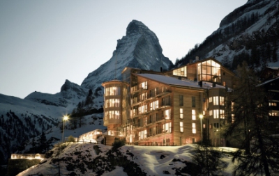 Exterior of luxury 5-star hotel The Omnia in Zermatt, Switzerland