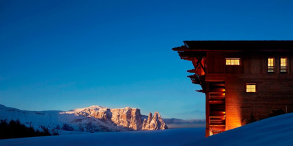 Exterior of the luxury 5-star Adler Lodge Alpe hotel in the Alpe di Siusi, Italy