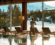 Exterior of the luxury 5-star Adler Lodge Alpe in the Alpe di Siusi (Seiser Alm), Italy, with ski-in ski-out access to snow-sure slopes and panoramic Dolomite views