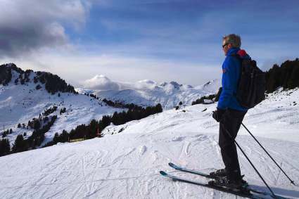 Fraser Wilkin skiing in the Aletsch Arena, Switzerland, above Riederalp