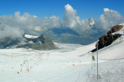 Skiing on the Theodul glacier above Zermatt, Switzerland